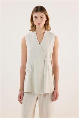 Biye Detaylı Yelek Naturel
