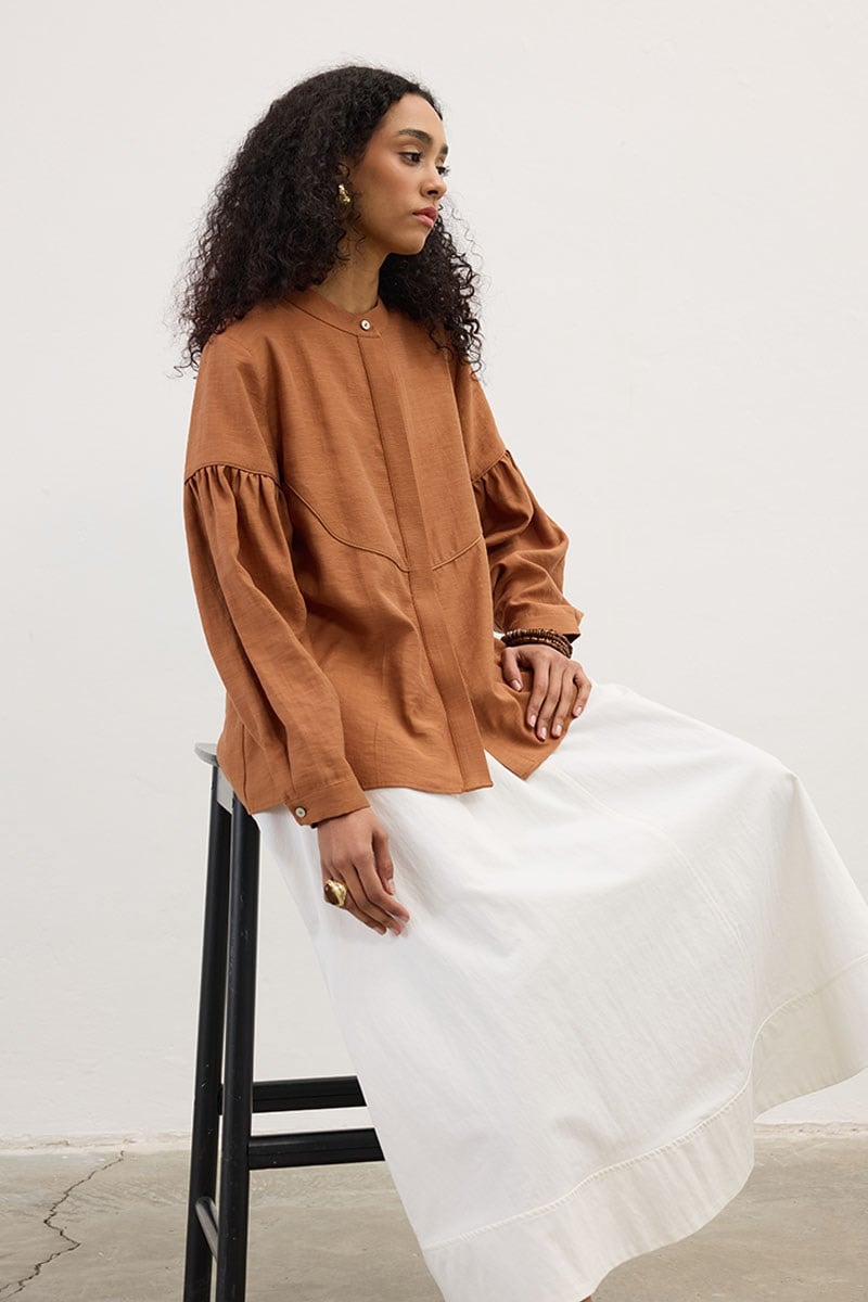 Biyeli Keten Tensel Gömlek Kiremit