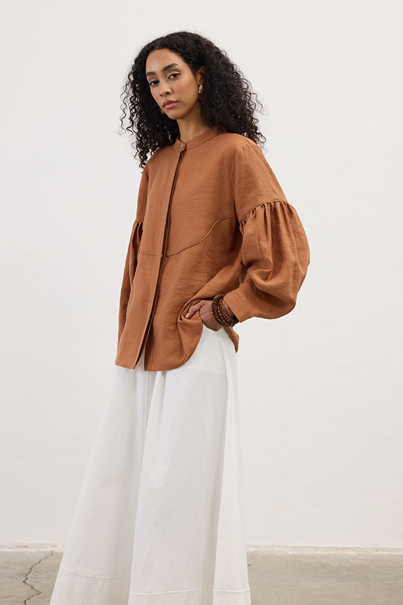 Biyeli Keten Tensel Gömlek Kiremit