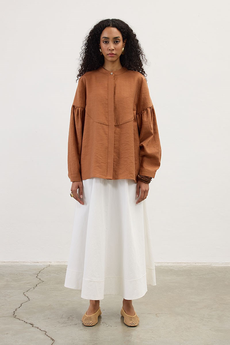 Biyeli Keten Tensel Gömlek Kiremit