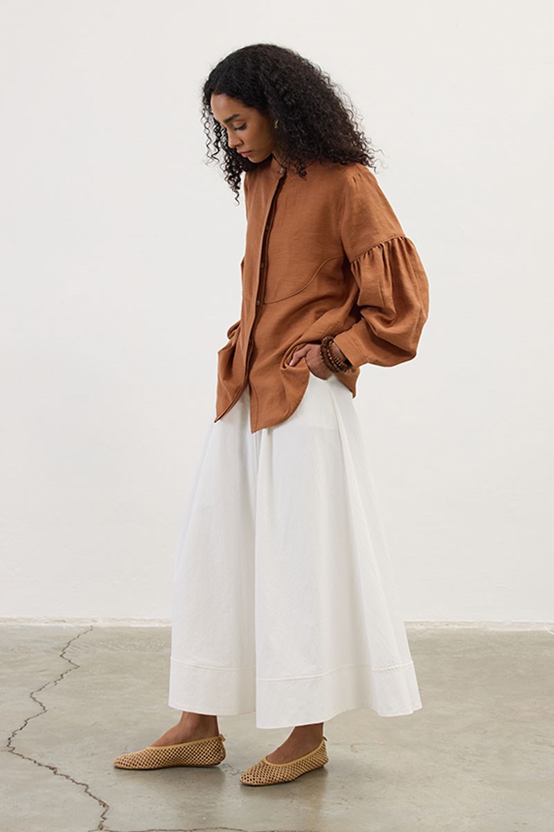 Biyeli Keten Tensel Gömlek Kiremit