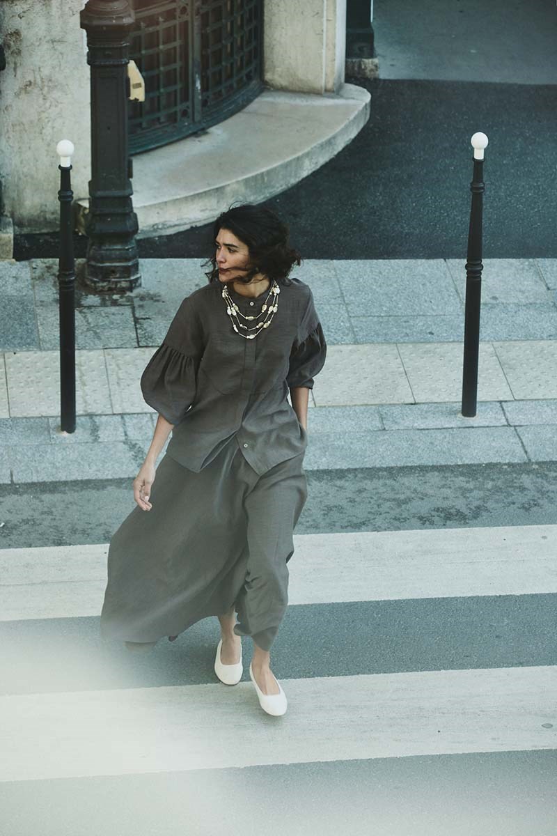 Biyeli Keten Tensel Gömlek Koyu Vizon