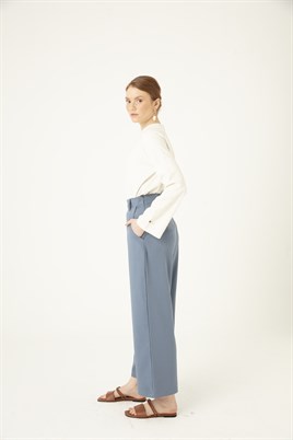 Bol Paça Keten Pantolon İndigo