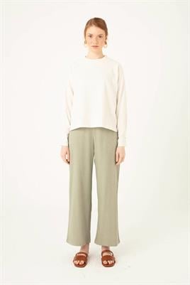 Bol Paça Keten Pantolon Haki