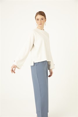 Bol Paça Keten Pantolon İndigo