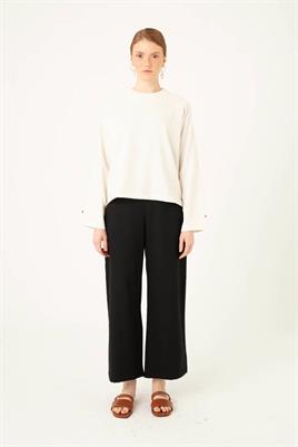 Bol Paça Keten Pantolon Siyah