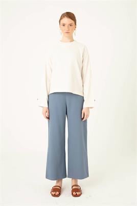 Bol Paça Keten Pantolon İndigo