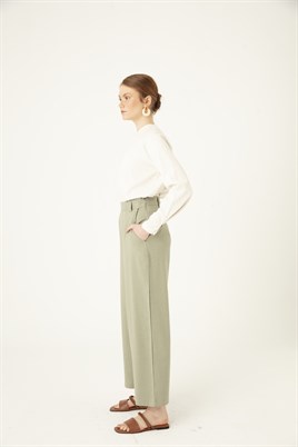 Bol Paça Keten Pantolon Haki