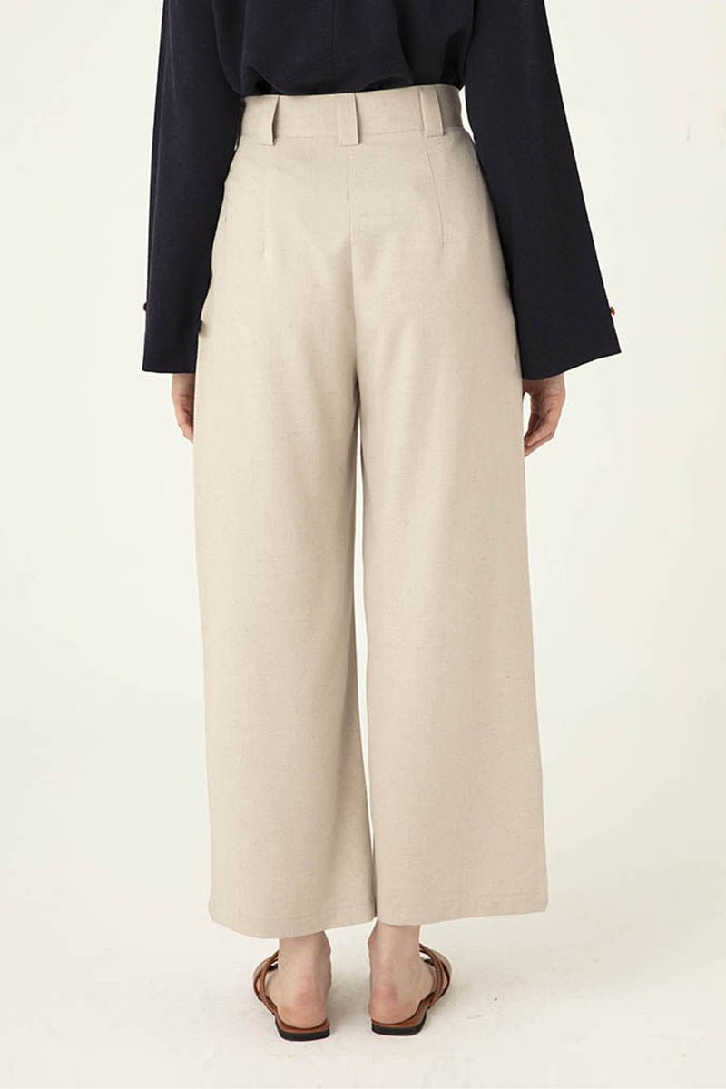 Bol Paça Keten Pantolon Bej