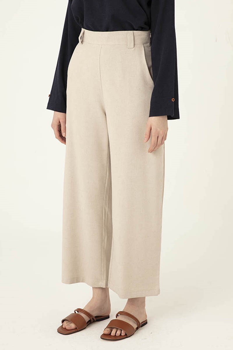 Bol Paça Keten Pantolon Bej