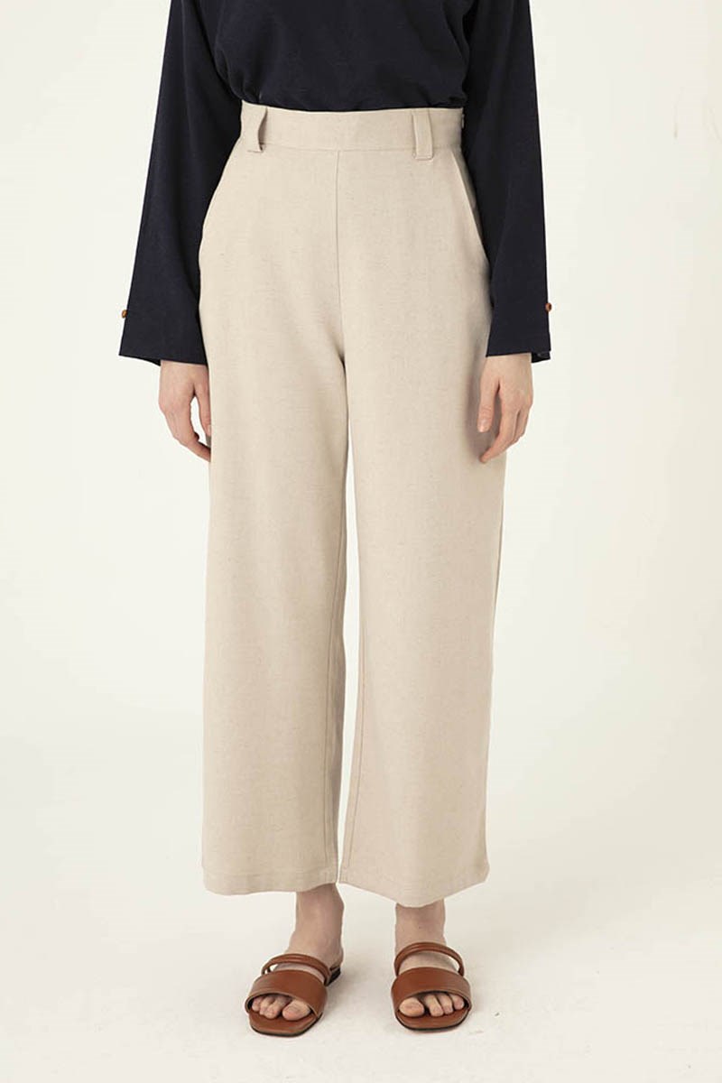 Bol Paça Keten Pantolon Bej