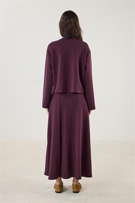 Bordo Kısa Sweatshirt, Çan Kesim Etek Takım