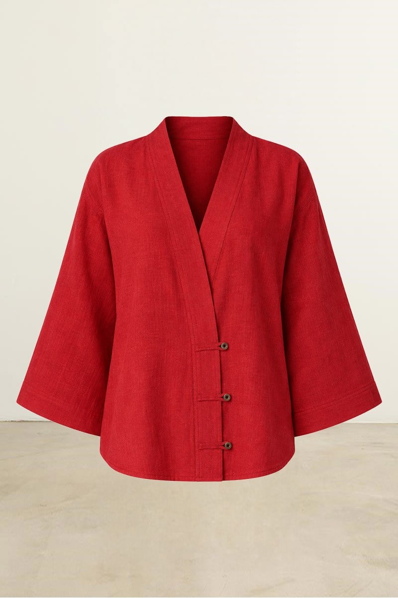 Britli %100 Keten Kimono Kırmızı