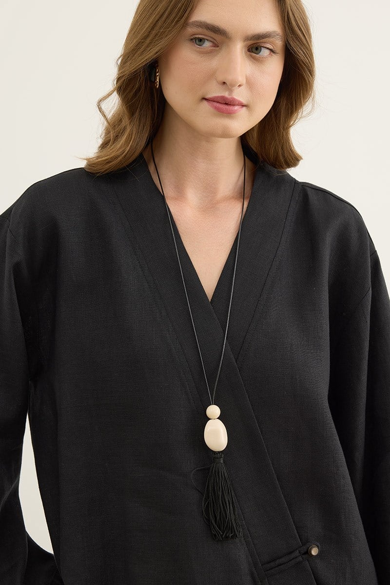 Britli %100 Keten Kimono Siyah