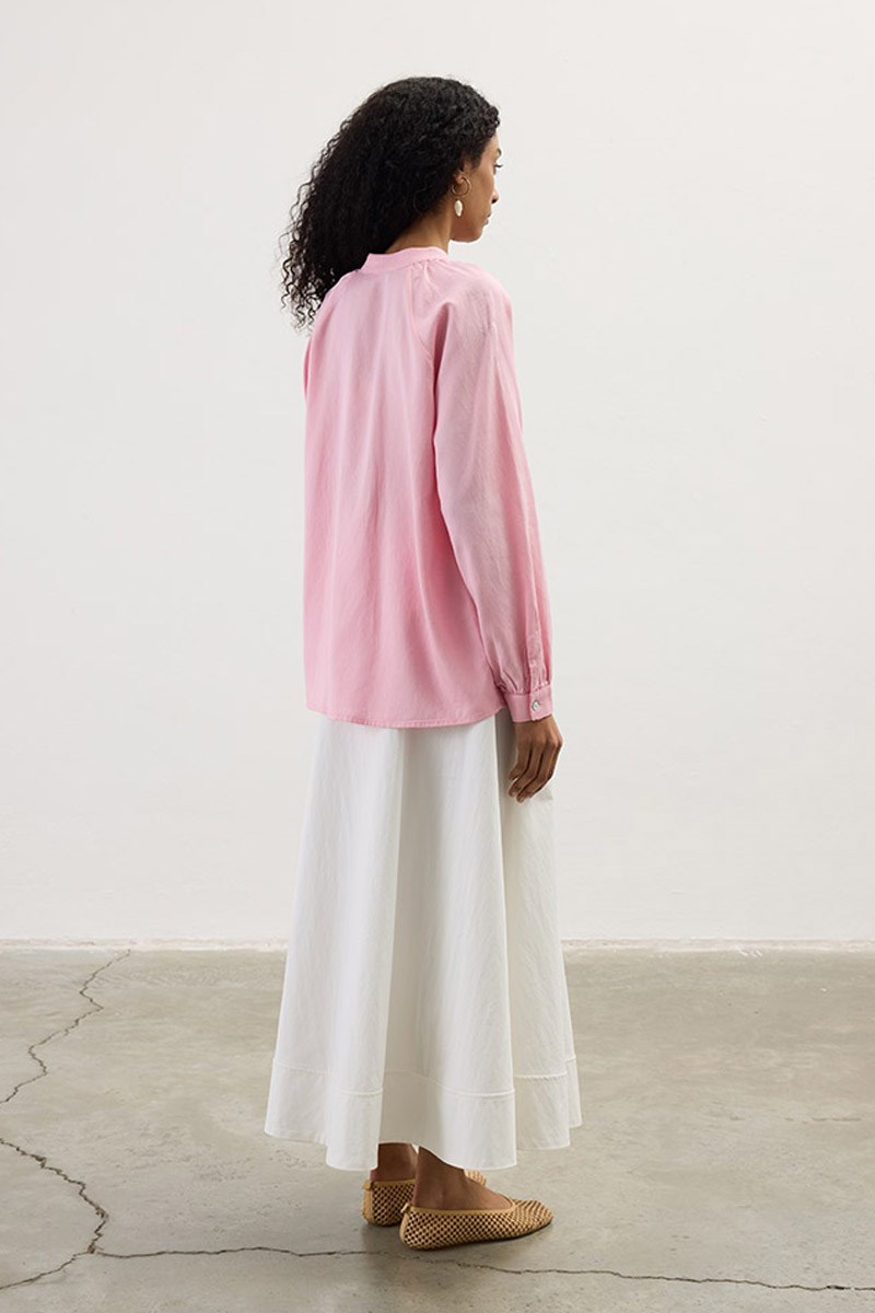Büzgü Detaylı Keten Bluz Pembe