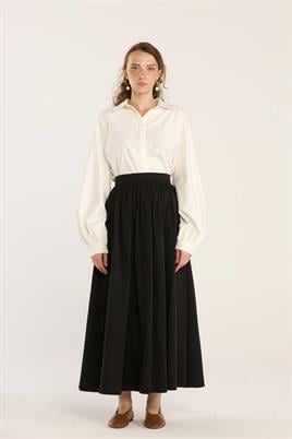 Büzgülü Paraşüt Etek Siyah