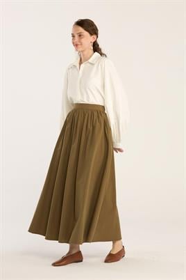 Büzgülü Paraşüt Etek Zeytin Yeşili