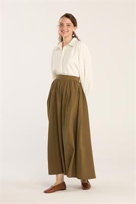 Büzgülü Paraşüt Etek Zeytin Yeşili
