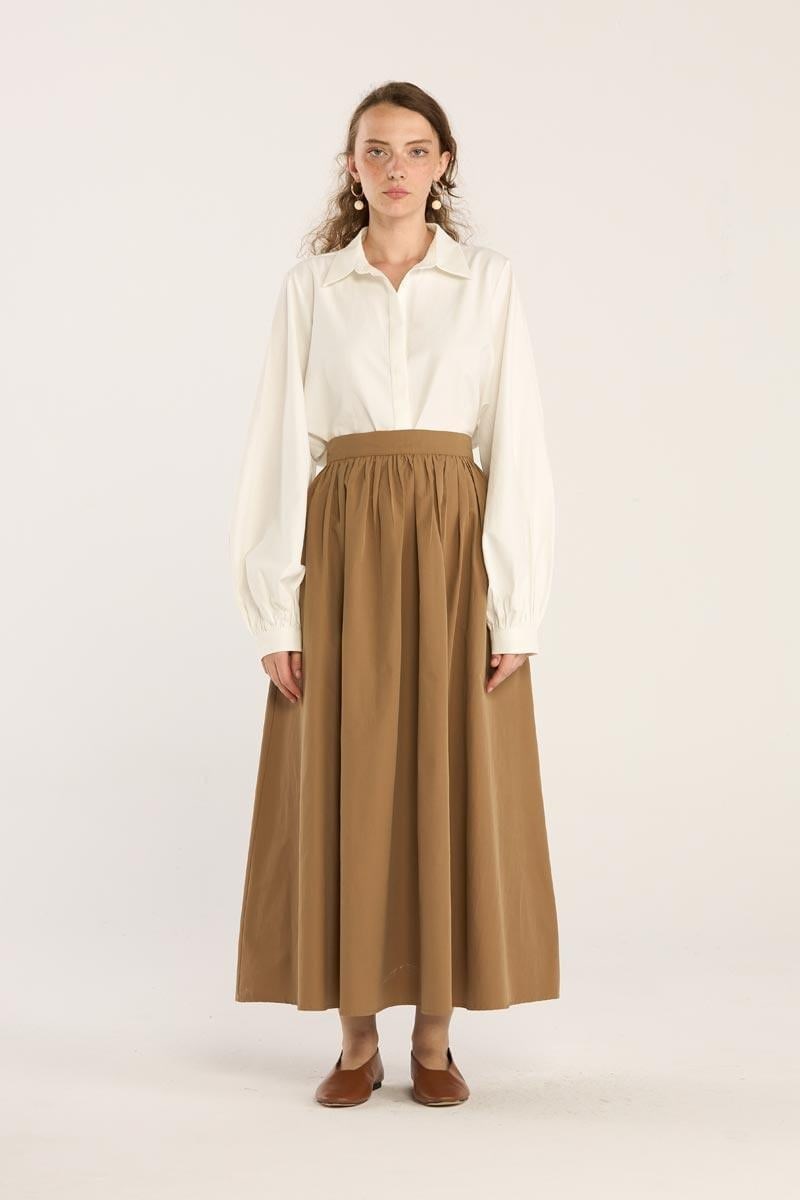 Büzgülü Paraşüt Etek Camel