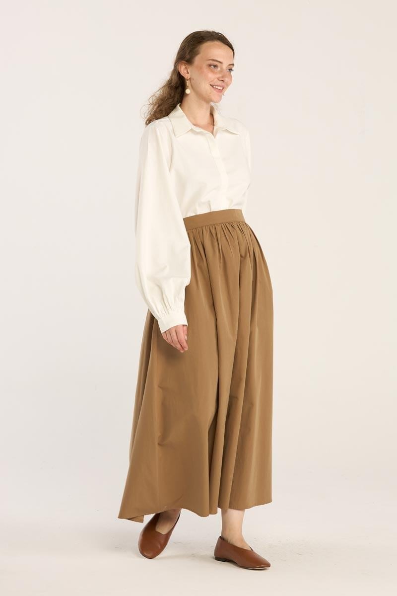 Büzgülü Paraşüt Etek Camel