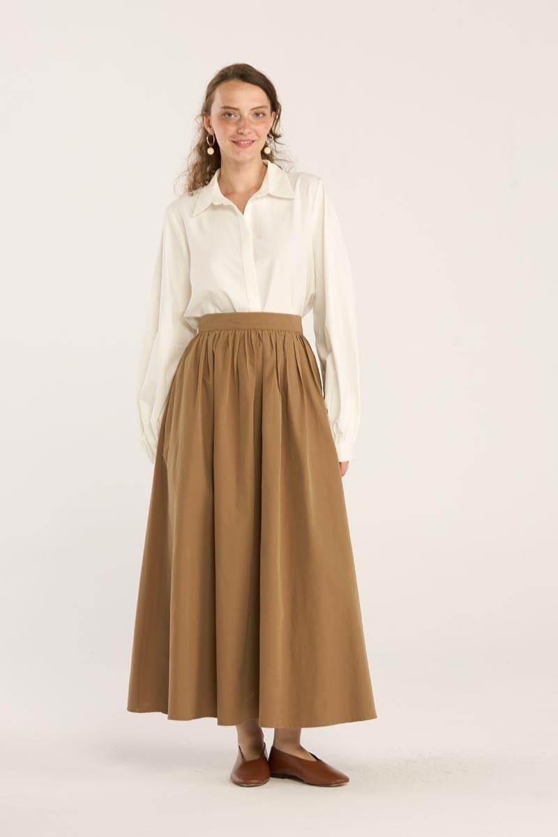 Büzgülü Paraşüt Etek Camel