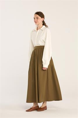 Büzgülü Paraşüt Etek Zeytin Yeşili