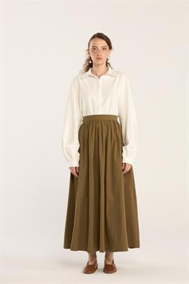 Büzgülü Paraşüt Etek Zeytin Yeşili