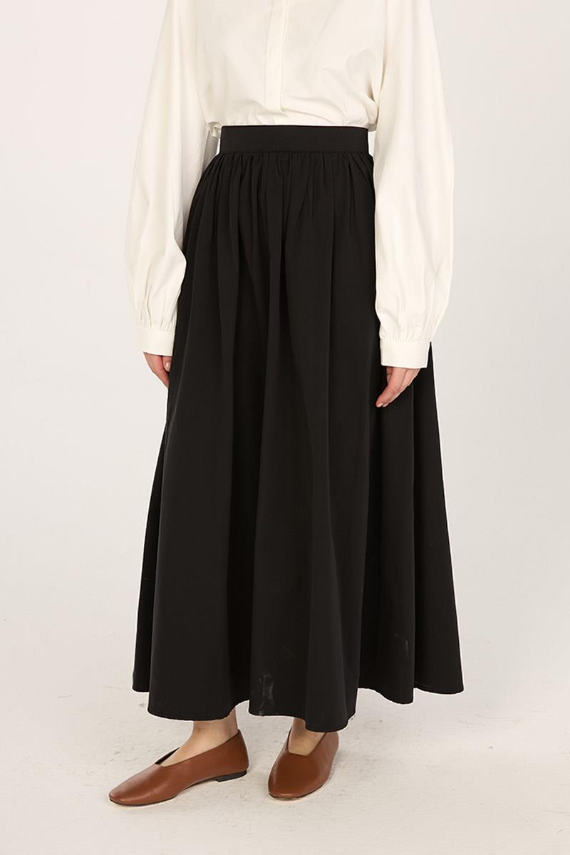 Büzgülü Paraşüt Etek Siyah