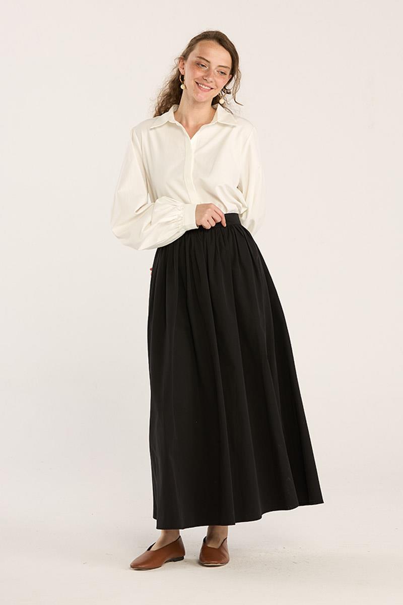 Büzgülü Paraşüt Etek Siyah