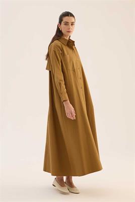 Çan Kesim Gömlek Elbise Camel