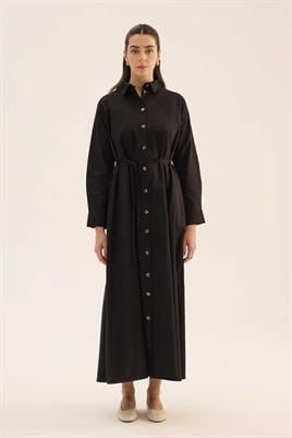 Çan Kesim Gömlek Elbise Siyah