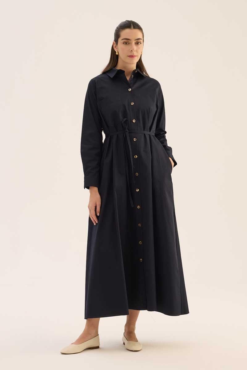 Çan Kesim Gömlek Elbise Lacivert