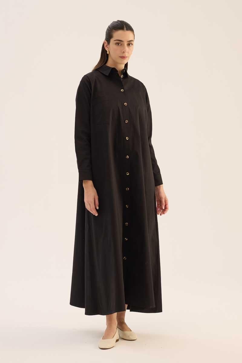 Çan Kesim Gömlek Elbise Siyah