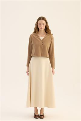 Çapraz Düğmeli Kısa Hırka Camel