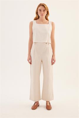 Çapraz Kapama Pantolon Ekru