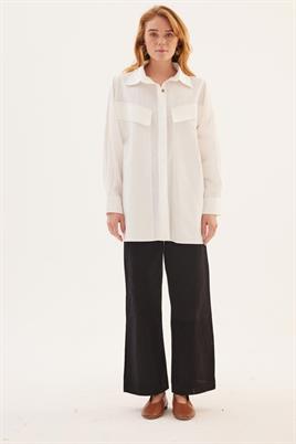 Cep Kapaklı Gömlek Ekru