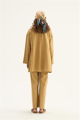 Cepli Keten Gömlek Açık Haki