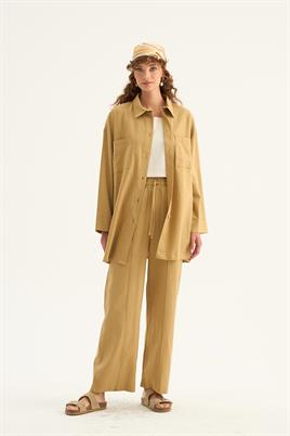 Cepli Keten Gömlek Açık Haki