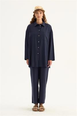 Cepli Keten Gömlek Lacivert