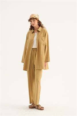 Cepli Keten Gömlek Açık Haki