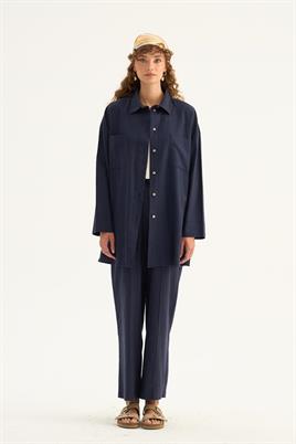 Cepli Keten Gömlek Lacivert