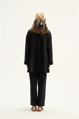 Cepli Keten Gömlek Siyah