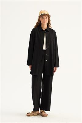 Cepli Keten Gömlek Siyah