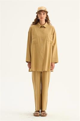 Cepli Keten Gömlek Açık Haki