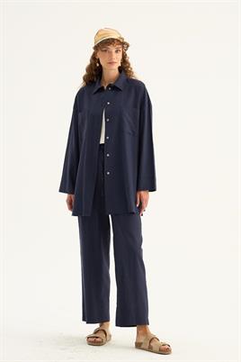 Cepli Keten Gömlek Lacivert