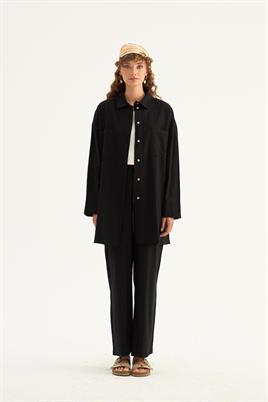 Cepli Keten Gömlek Siyah