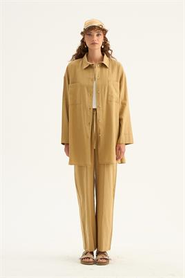 Cepli Keten Gömlek Açık Haki