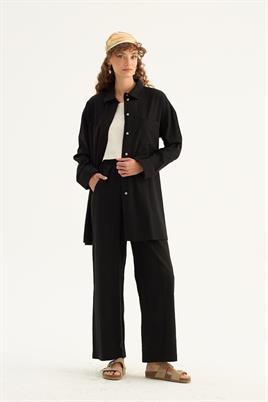 Cepli Keten Gömlek Siyah