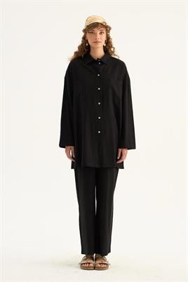 Cepli Keten Gömlek Siyah
