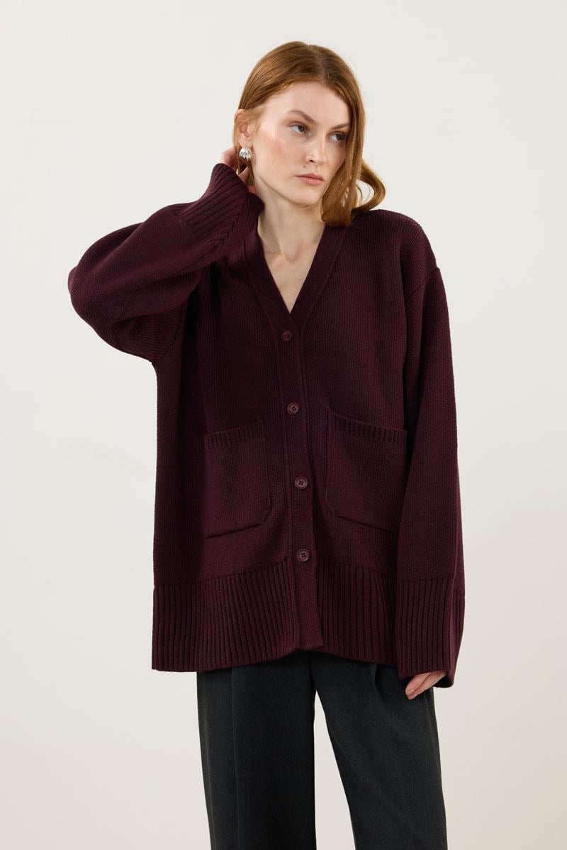 Cepli Örme Hırka Bordo